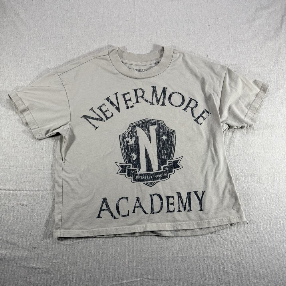 Wednesday Nevermore Academy Crop Top Small Addams Family Crow Graphic Tee